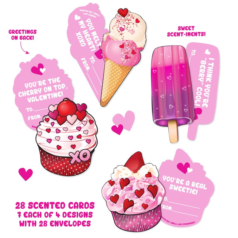 Kangaroo 28 Pack Strawberry & Cherry Scented Valentines Day Cards with Envelopes Bulk - Valentines Day Cards for Kids School Classroom Exchange Gifts - Greeting Cards Party Favors Valentines Cards Bulk - Image 2